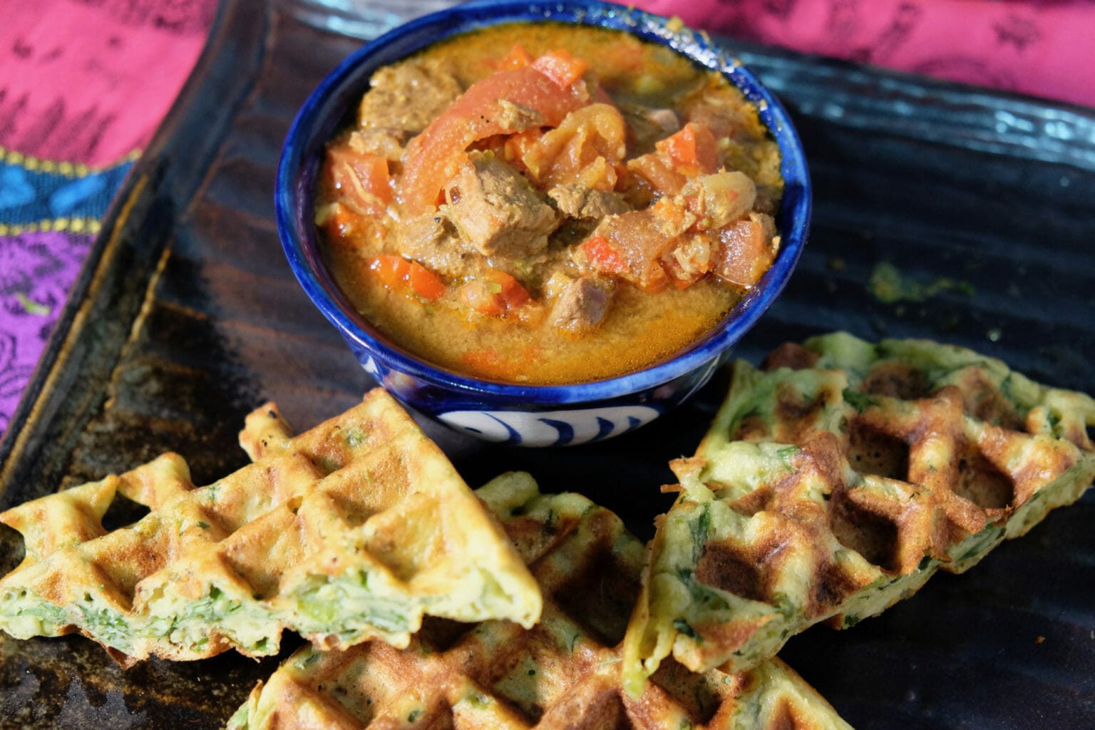 Kashmiri Rogan Josh And Savory Waffles Recipe Delectabilia