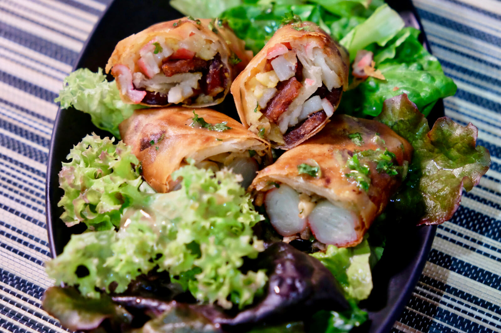 Crab surimi spring rolls with Chinese sausage - delectabilia