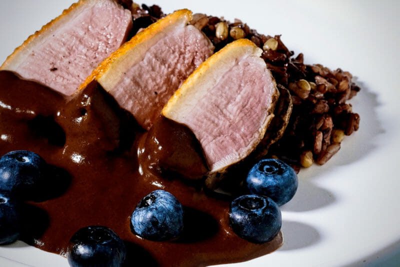 Sous Vide Breast with Blueberry Cacao Sauce - delectabilia