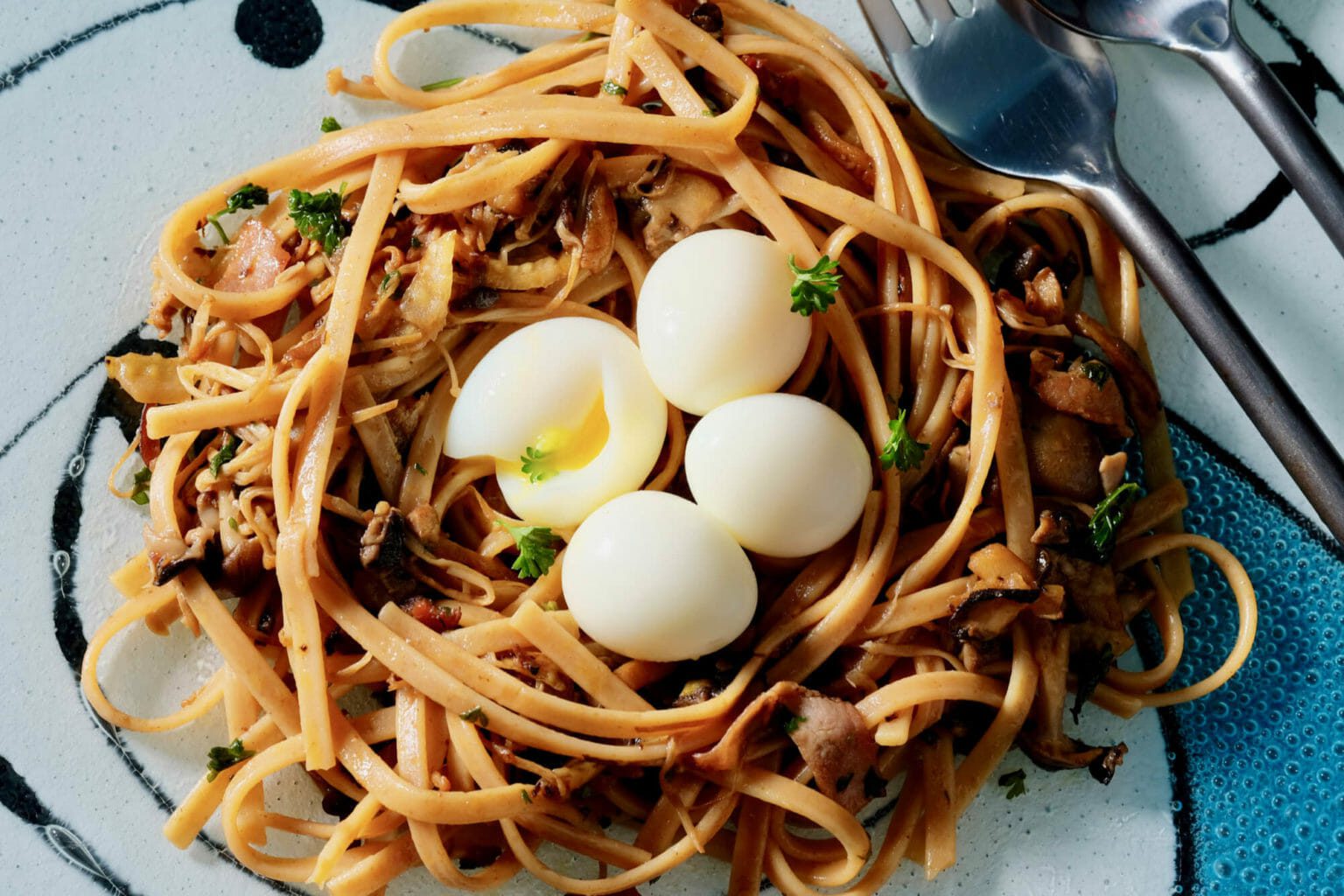 Pasta Birds Nest With Soft Boiled Quail Eggs Recipe Delectabilia