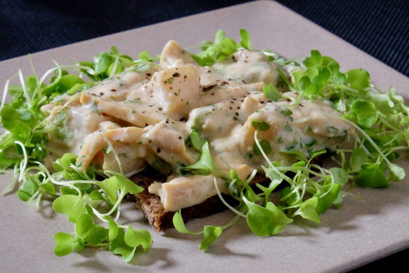 Scallops in cream sauce on toasted pumpernickel - delectabilia